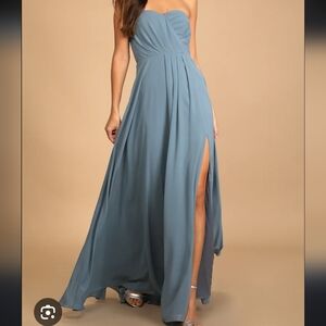 LULUS Sweetest Ceremony Slate Blue Strapless Bridemaid Formal Maxi Dress XS